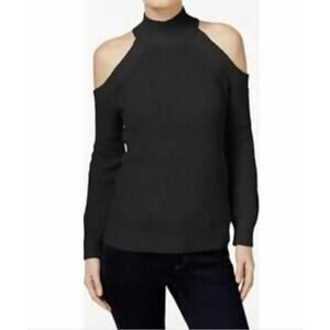 INC XL Black Cold Shoulder Cut Out Black Ribbed Knit Cotton Pullover Sweater